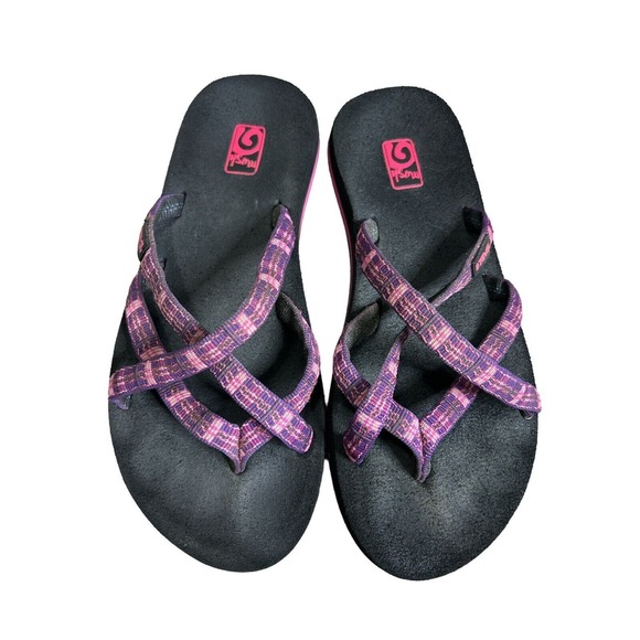 Teva Womens 6‎ Black & Pink Olowahu Mush Sandals Flip Flops SOLD - Picture 3 of 6